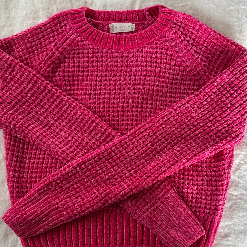 Altar'd State Vibrant Pink Textured Sweater